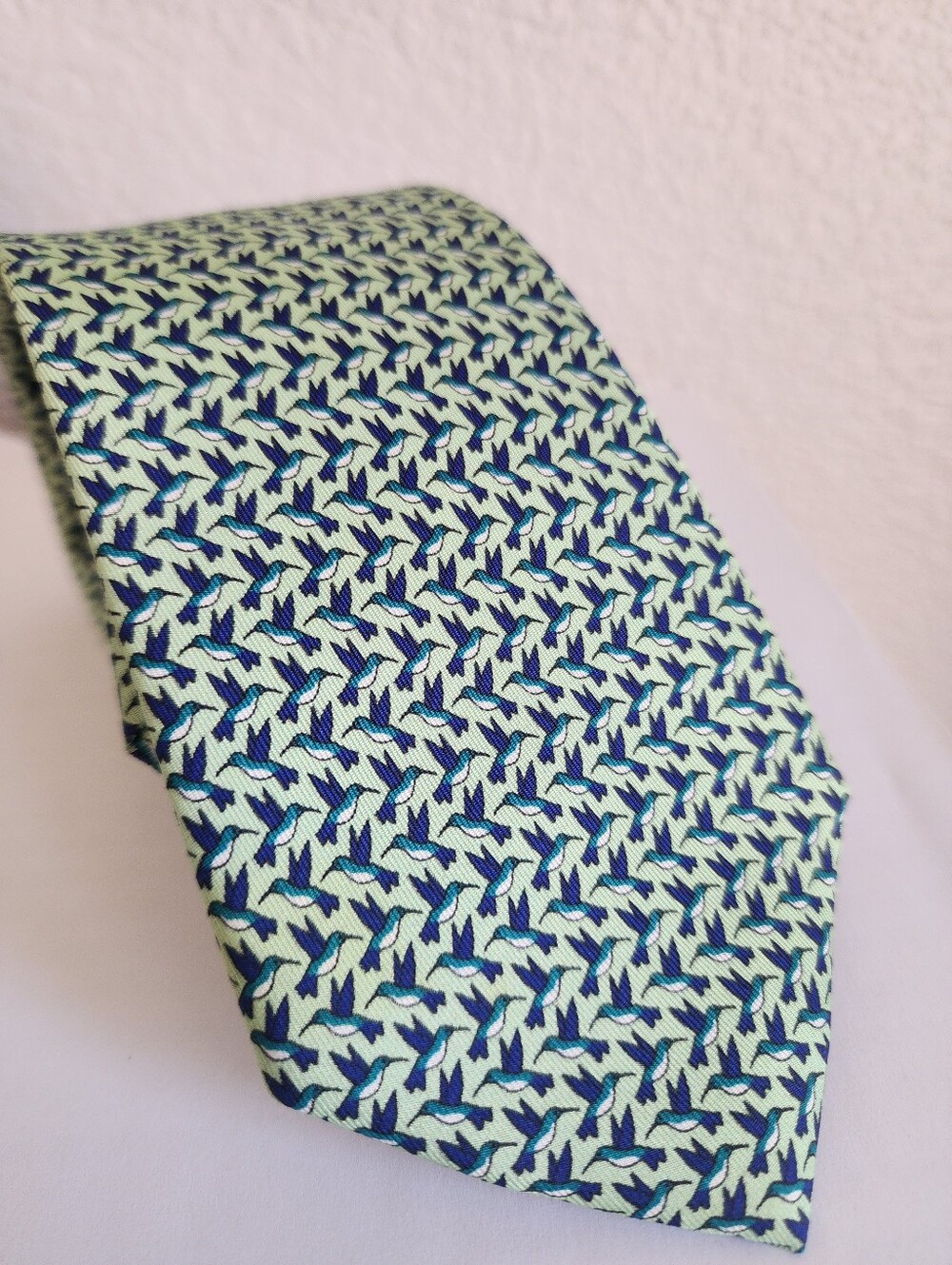 Charles Tyrwhitt Mint Green Tie with Navy and Teal Bird Motif